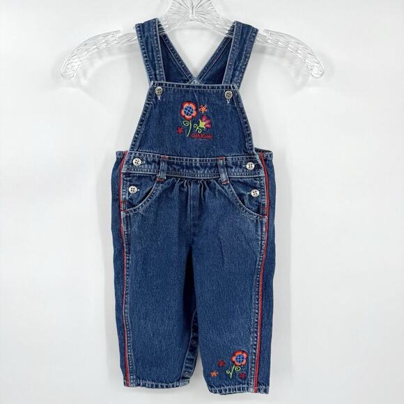 Oshkosh B’Gosh Y2K Baby Size 12 Mos. Embroider Flower Country Denim Bib Overalls - Picture 1 of 11